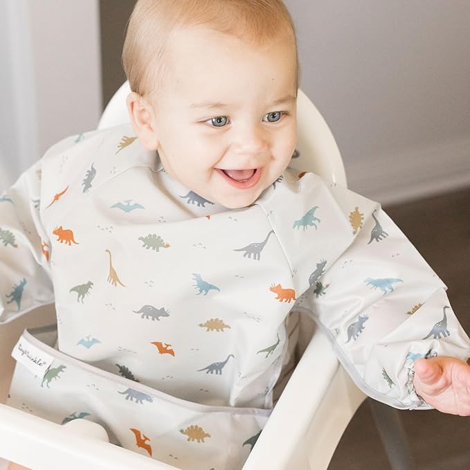 Tiny Twinkle Long Sleeve Bib for Babies & Toddlers | Waterproof Smock Bib for Eating | Machine Washable & Mess-Proof Feeding Essentials | Newborn Shower Gift (Dinosaur, 2-4Y)