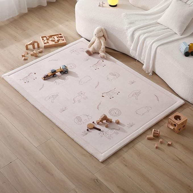 Hakuna Matte CloudSoft Baby Play Mat for Floor 47" x 67" Safari Animals – Coral Velvet Memory Foam Rug for Crawling Cozy Play – Non-Slip, Water-Resistant, Easy-Care Tummy Time Mat, Playmat for Playpen