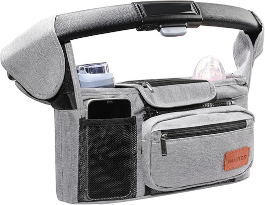 Stroller Organizer with Cup Holder Detachable Wristlet Large Capacity Baby Stroller Bag for Mom, Fits Uppababy, Baby Jogger, Britax, BOB, More (Grey)