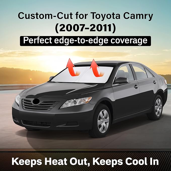 EcoNour Windshield Sun Shade Compatible for Toyota Camry 2007–2011 | Sedan Front Window Sunshade | Foldable Sun Visor Protector | Blocks UV Rays & Keeps Interior Cool