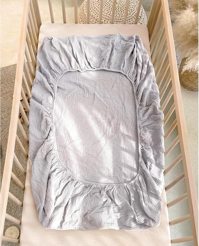 lulumoon Baby Muslin Crib Sheets - Toddler Cotton Fitted Crib Sheets Neutral for Boys and Girls 2Pack