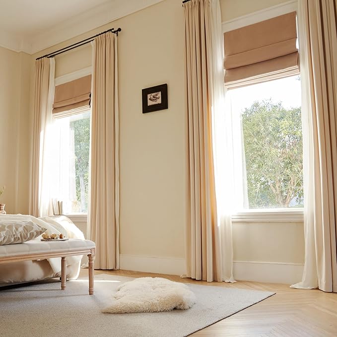 Blackout Roman Shades Cordless for Windows, Pull Down Window Shades Blinds with Heavy 430GSM Chenille & White Backing & Thermal Insulated & Hidden Cords, 29x64 Inches (Warm Beige)