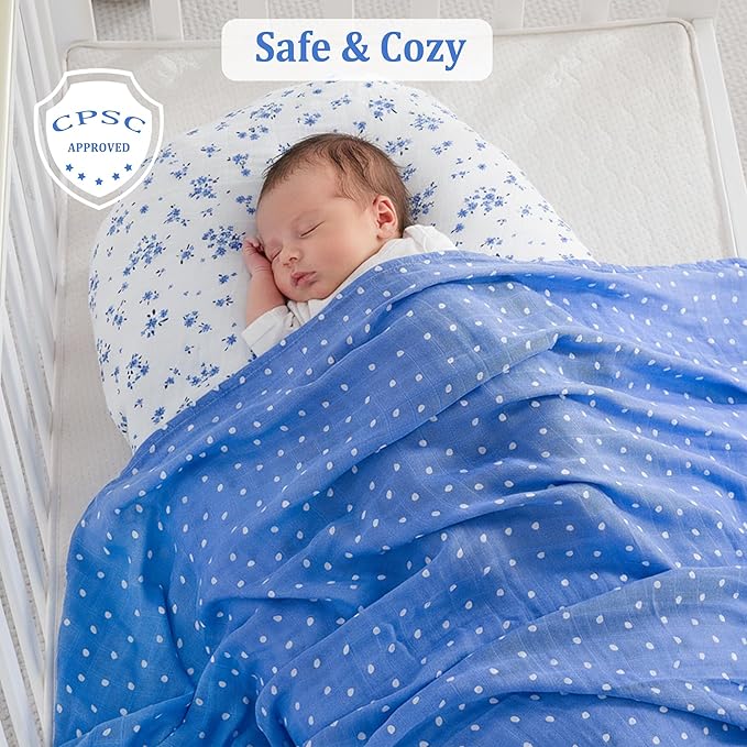 Viviland Muslin Swaddle Blanket, Baby Swaddle Blanket for Boys & Girls, Nursery Receiving Blanket for Newborn, Baby Swaddle Wrap Soft Silky & Breathable, 4 Packs, 47 X 47In, Blue Floral