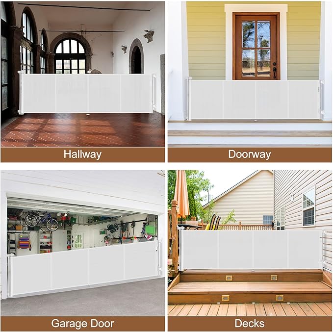 200 inch Retractable Baby Gates 37 inch Tall, Retractable Gate with Reinforced Strip Design to Prevent Crawling Through, 16 FT Outdoor Retractable Gates, Extra Wide Retractable Gate for Garage