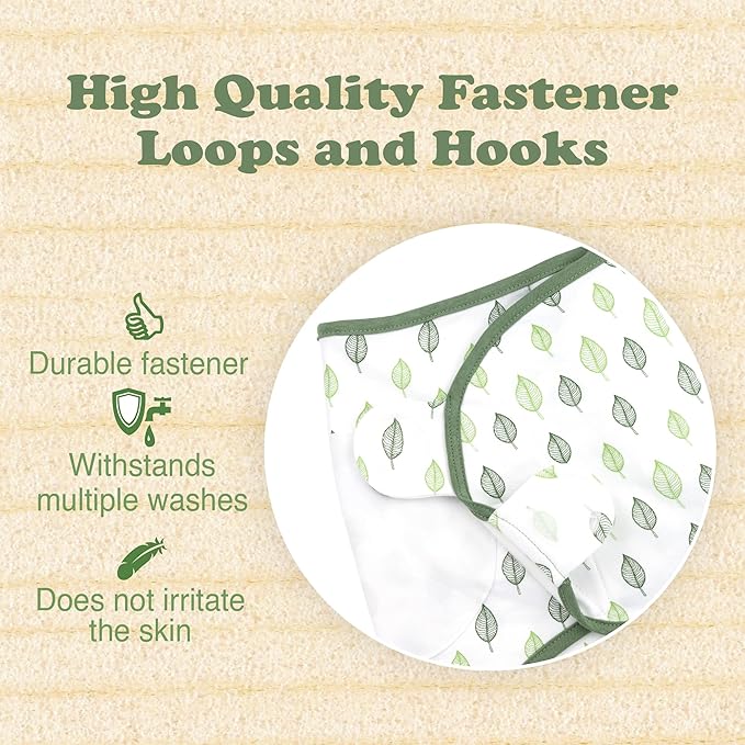 Bublo Baby Swaddles for Newborns – 3-Pack Infant Swaddles 0-3 Months – Adjustable Swaddle Sleep Sack – Soft Organic Cotton Baby Wrap for Safe & Cozy Sleep (Green Leaf)