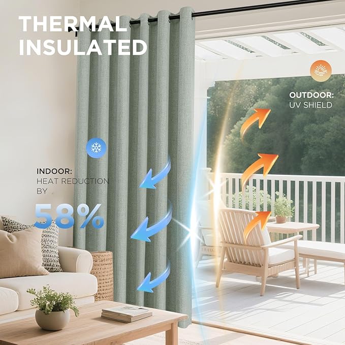 Joydeco Sage Green Curtains 96 Inch Long Blackout Curtains 2 Panels Set, Faux Linen 100% Black Out Curtains for Bedroom, Thermal Insulated Grommet Room Darkening Drapes for Living Room