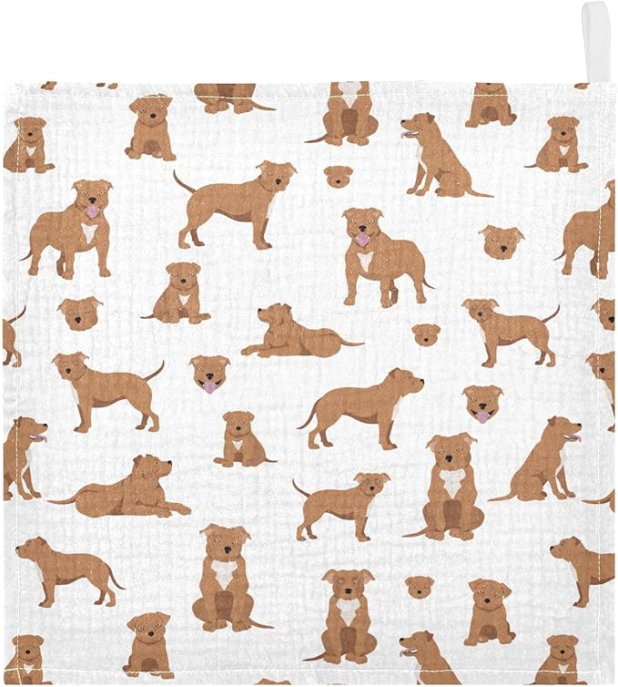 vvfelixl Baby Cotton Washcloths Staffordshire Bull Terrier Infants Bath Towel for Unisex Face Towels for Newborn, Natural Baby Wipes Delicate Skin, 11.8 X 11.8 inch, one sizex3