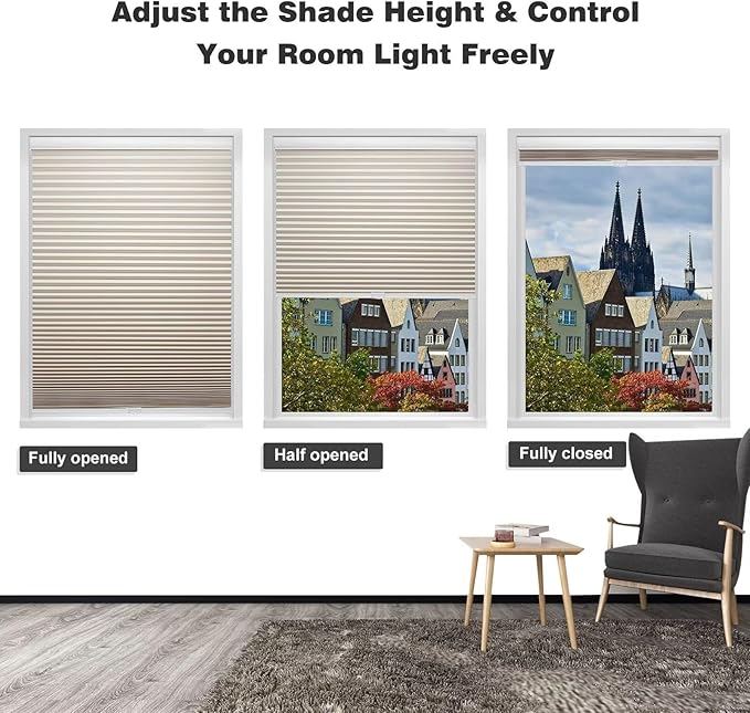 MYshade Cordless Blackout Cellular Shades for Windows, Honeycomb Window Shades with Thermal Insulation, Child & Pet Safe Room Darkening Shade, Easy Install, 42" W x 64" H, Beige