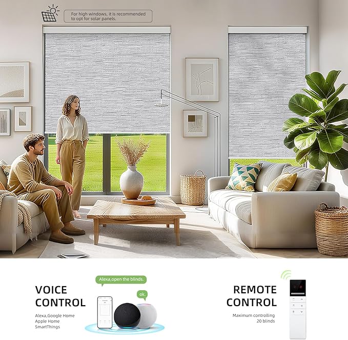 ZSTARR Motorized Blackout Window Blinds Customize Width(21-97 in) Remote Control Wireless and Rechargeable Roller Shades Blinds for Windows, Office,Home, Hotel, Club, Restaurant (Full Blackout Gray)