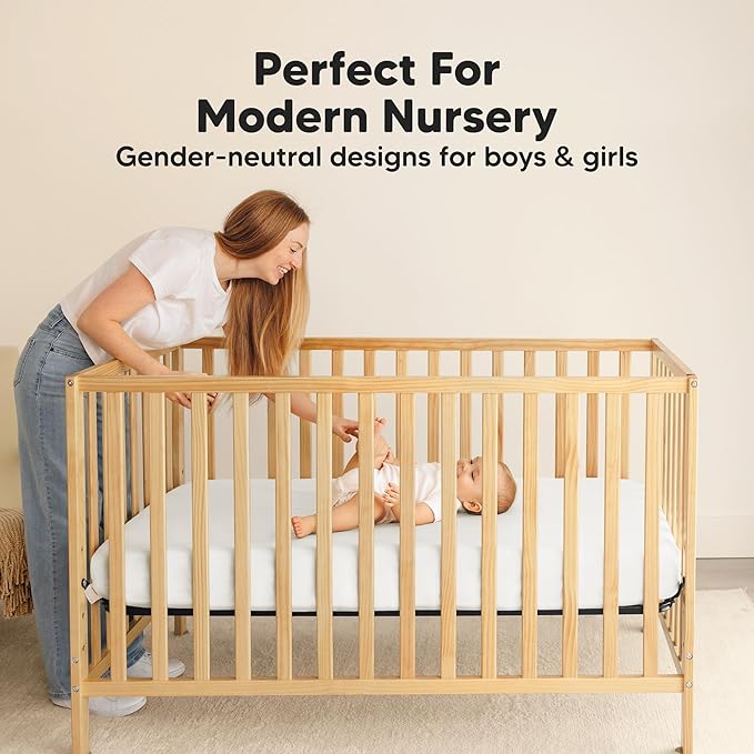 2-Pack Waterproof Crib Sheets for Boys, Girls - 52x28 Fitted Organic Cotton Baby Crib Sheets, Toddler Mattress Protector Cover, Washable, Soft & Durable Baby Bedding Essentials (Soft White)