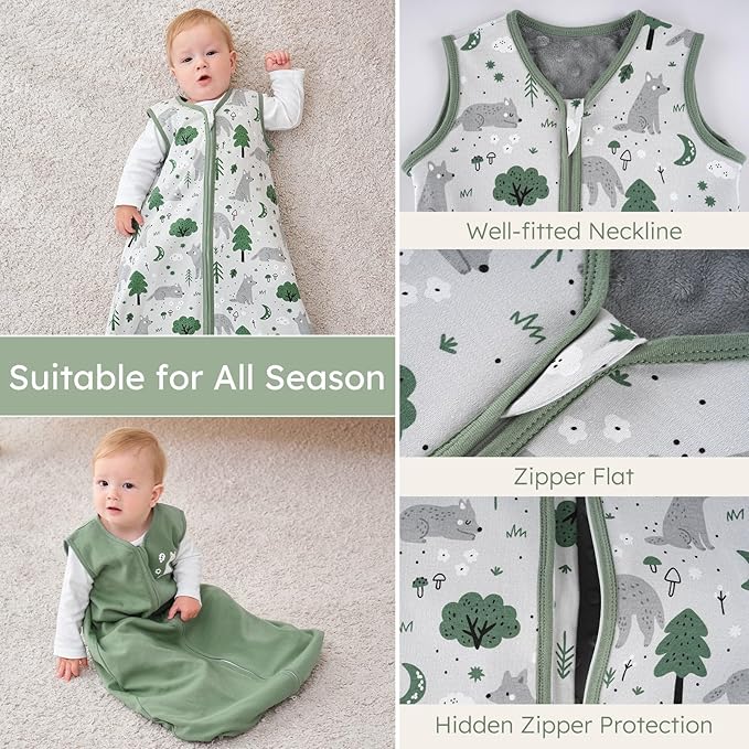 Yoofoss Baby Sleep Sack 6-12 Months with Plush Dots, 2 Pack TOG 1.5 Fleece Baby Wearable Blanket with 2-Way Zipper, Organic Cotton Fabric Toddler Sleeping Sack, (Medium)