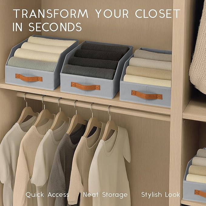 Fabric Storage Bins for Organizing - 10 Pack Large Trapezoid Collapsible Storage Bins with Front Handle, Closet Organizers and Storage for Bedroom, Home Shelves, Small Spaces, Grey