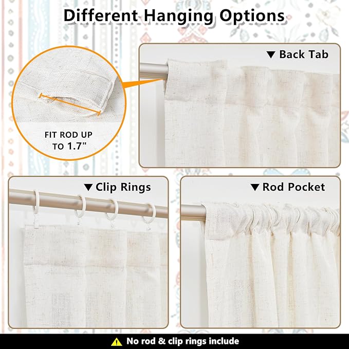 MYSKY HOME Linen Sheer Curtains 63 Inch Length for Bedroom Boho Farmhouse Curtains Decorative Window Treatment Draperies Back Tab for Kitchen/Nursery/Bathroom, 50" Wide, Teal, 2 Panels