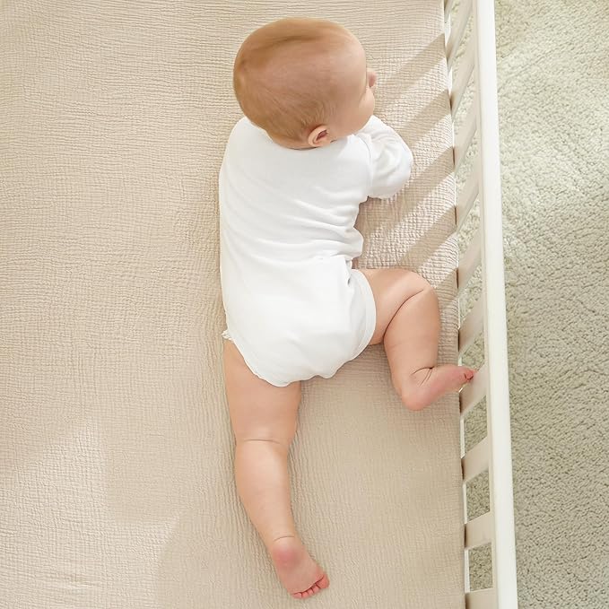 Bearmoss Muslin Mini Crib Sheets for Pack N Play Mattress - 100% Cotton - 38"x26" Soft Breathable Playard Baby Crib Sheets Neutral for Boys Girls - 2 Pack (Oat Latte)