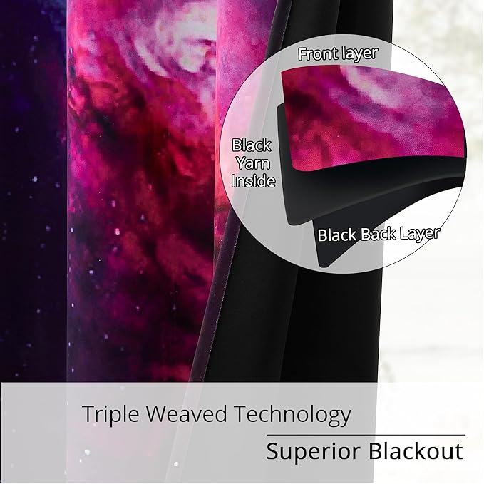 Galaxy Blackout Curtains for Bedroom, Space Nebula Star Drapes, 100% Light Blocking, Thermal Insulated & Noise Reducing Curtains for Living Room, Grommet Top 42 x 84 Inches, 2 Panels