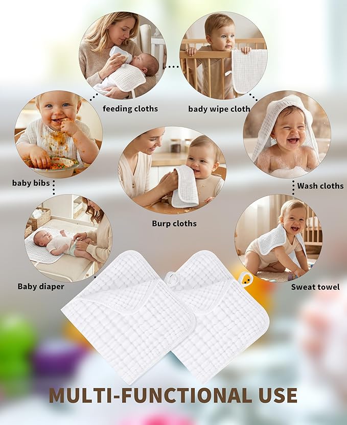 TRYISDICDVC 14Pack Muslin Baby Burp Cloths 100% Cotton 20"X10" Soft Absorbent Quick Drying Newborn Drool Baby Face Washcloths