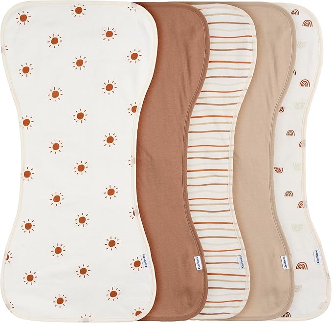 Gerber Baby Unisex Burp Cloths 5 Count, Rust Tan, Size 10.5" x 21" (Pack of 12)