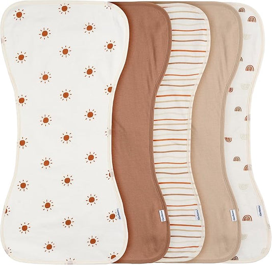 Gerber Baby Unisex Burp Cloths 5 Count, Rust Tan, Size 10.5" x 21" (Pack of 12)