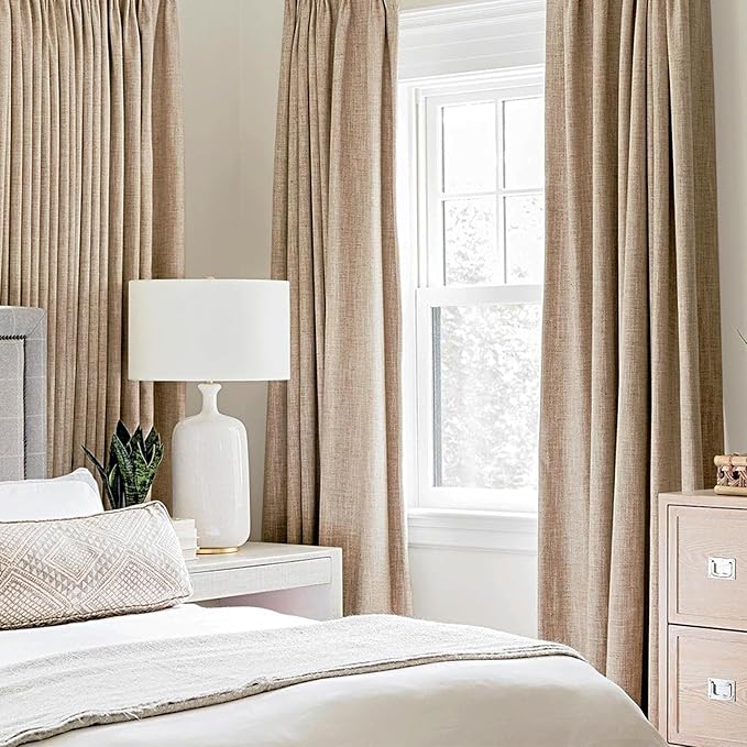 MIULEE 100% Blackout Linen Textured Curtains for Bedroom Solid Thermal Insulated Copper Brown Grommet Room Darkening Curtains & Drapes Luxury Decor for Living Room Nursery 42 x 63 Inch (2 Panels)