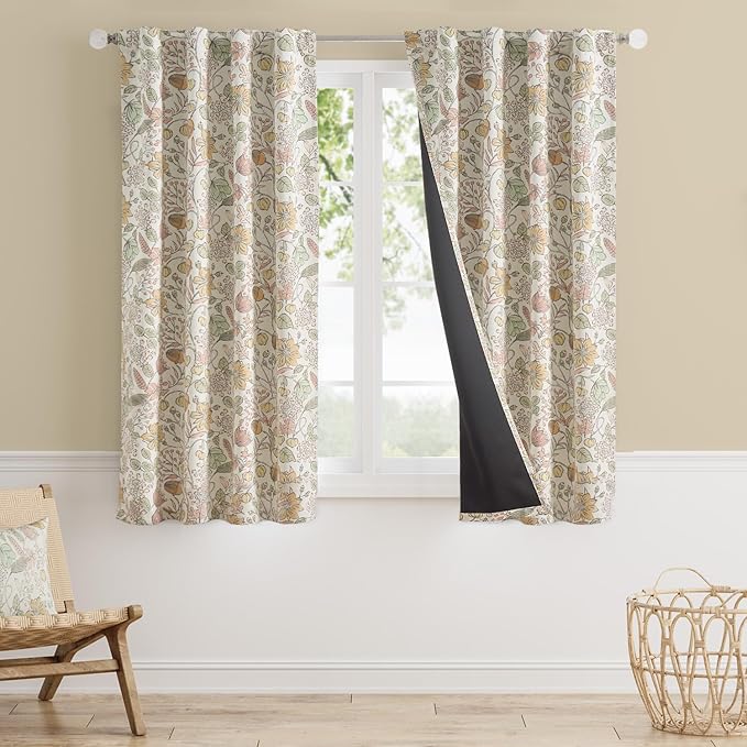 Vangao Yellow Nursery Curtains for Girls Room Easter Floral 100% Blackout Curtains 63 Inch Length Farmhouse Drapes for Bedroom Room Darkening Flower Patterned Window Treatment for Kids Set of 2