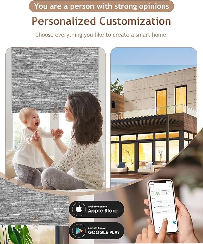Kincmo Motorized Blinds with Remote,100% Blackout Motorized Roller Shades Work with Apple Homekit,Alexa,Google, Custom Electric Blinds with App,Voice Control (Dreamy Dark Grey)