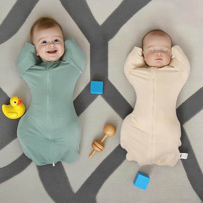 MEXXI Swaddle Baby Sleep Sack with Arms Up, 2 Pack Baby Transitional Swaddle With Double Zipper,0.5 TOG, 8-13 lbs, S