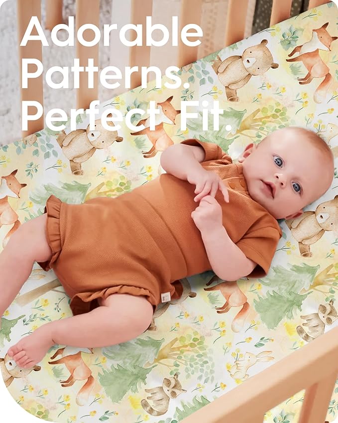 TotBasic Crib Sheets Netural for Girls Boys, Premium Soft Crib Mattress Fitted Sheet, Ultra Breathable Baby Sheets, Super Stretchy Baby Bed Sheets 28x52x9 Extra Deep Pocket