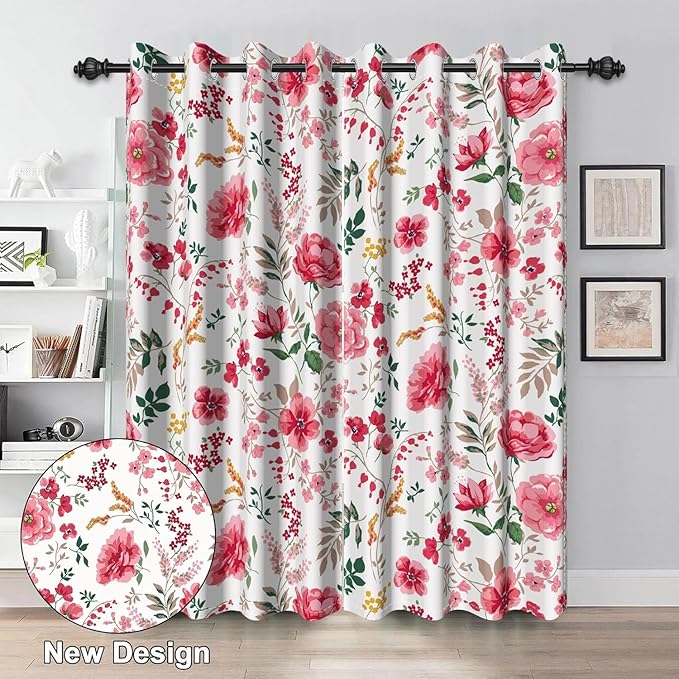 Renaiss Leaf Curtains Green Leaves Print Blackout Window Curtains for Bedroom Botanical Plants Grommet Top Room Darkening Window Drapes for Living Room 53W x 63L Inch Two Panel Set