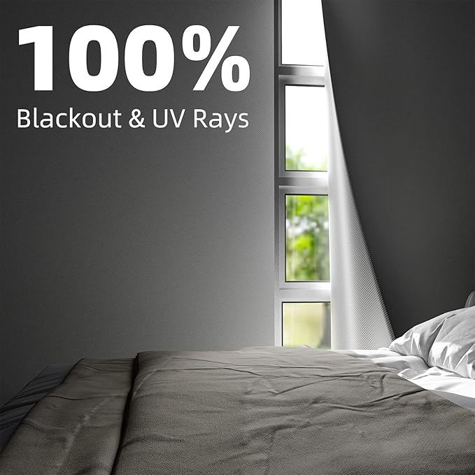 NIGHTON Portable Blackout Curtains 40"×59", Strong Hook and Loop Tape Strips with Adhesive, Cuttable Blackout Window Cover, 100% Black Out Material Blinds for Baby Nursery or Travel - White - 08