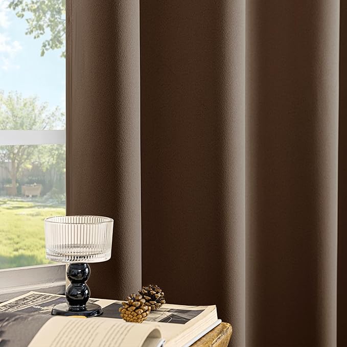 Beauoop 100% Blackout Curtains 84 Inch Long 2 Panels for Bedroom Living Room Coffee Brown Solid Room Darkening Thermal Insulated Soundproof Energy Saving Grommet Top Window Drapes,52x84, 2 Set