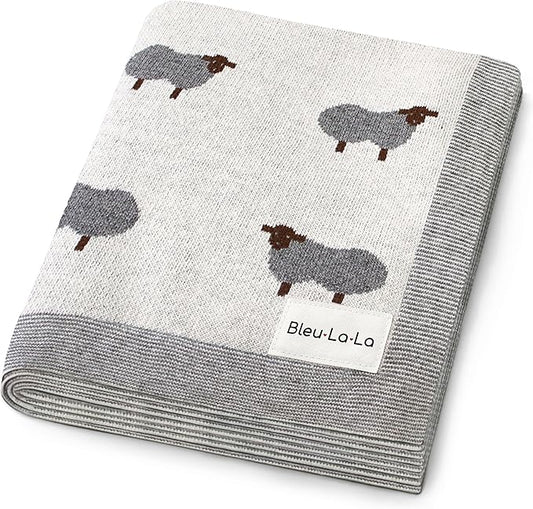 Luxury Cotton Knit Swaddle Baby Blanket - Soft Cozy Lightweight Unisex Receiving Swaddler Stroller Quilt Blanket for Shower Gift Registry for Newborns Infants Toddlers (Sheep - Ivory)