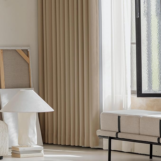 FMFUNCTEX 100% Brown Blackout Curtains for Bedroom, Solid Weave Textured Geometric Weave Curtains 84 Inches Long Thermal Insulated Curtains Living Room, Black Out Drapery Grommet 2 Panels