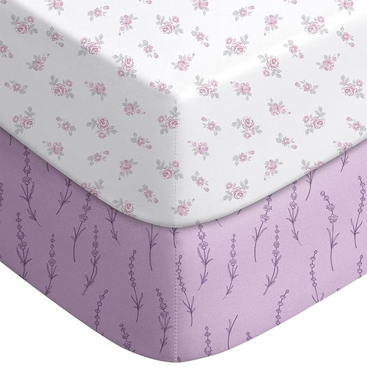 Baby Crib Sheets for Boys Girls Neutral, 2 Pack Crib Mattress Sheet for Standard Crib and Toddler Mattress, Super Soft Breathable Fitted Crib Sheet, 52" x 28"
