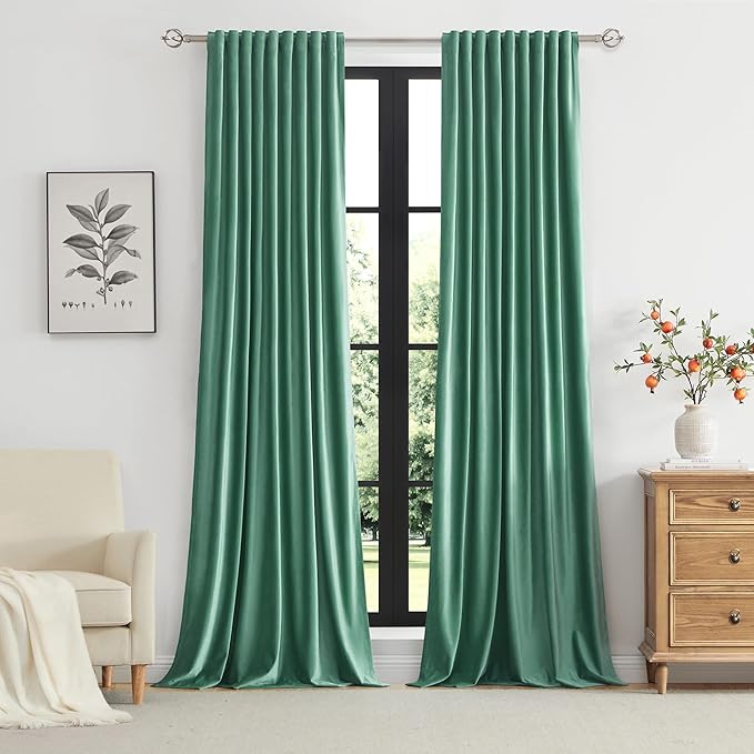 100% Full Blackout Velvet Curtains 120 inch Long for Living Room ,Set of 2 Liner Turquoise Aqua Rod Pocket Back Tab Window Treatment Room Darkening Heavy Decorative Curtains Drapes for Bedroom