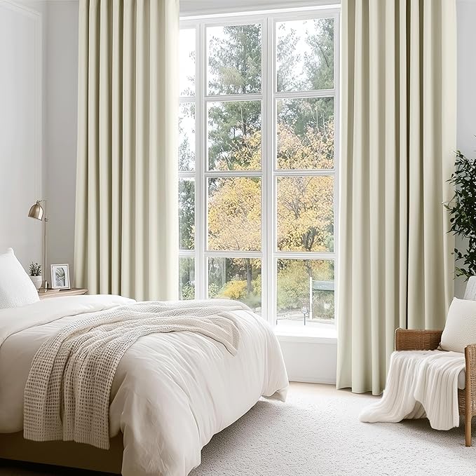 Beauoop Cream 100% Blackout Curtains 63 Inch Long 2 Panels for Bedroom Living Room Solid Room Darkening Thermal Insulated Soundproof Energy Saving Grommet Top Window Treatment Drapes,52x63 2 Set