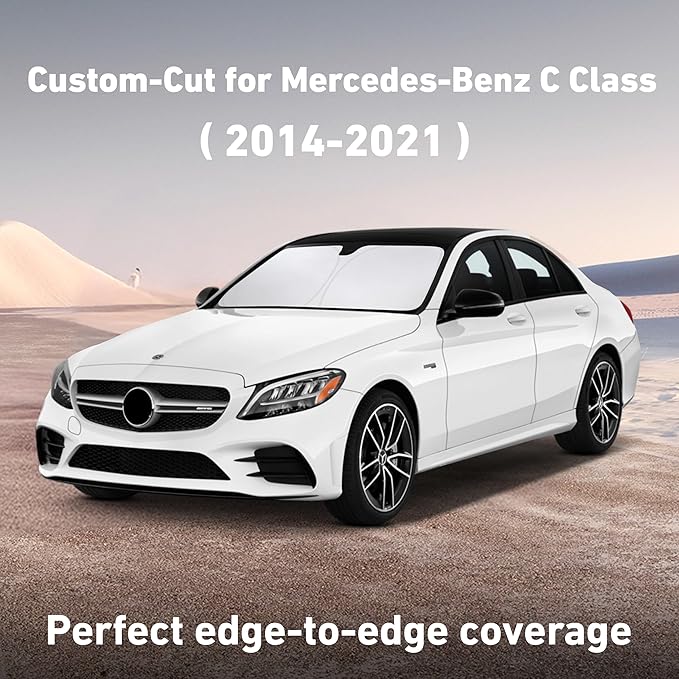 Econour Windshield Sunshade for Mercedes-Benz C-Class 2014-2019 2020 2021, Sun Visor for Front Windshield & Window Sun Shade Cover, UV Heat Blocker & Protector, Car Accessories