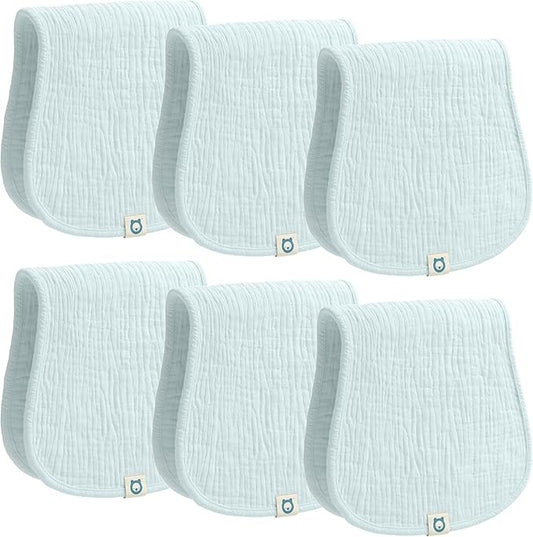 ROMY RO Muslin Burp Cloths Set, 6 Pieces, 100% Organic Cotton Hand Washcloths for Baby Boys and Girls Extra Absorbent and Soft Burping Rags (Light Blue - Solid Color)