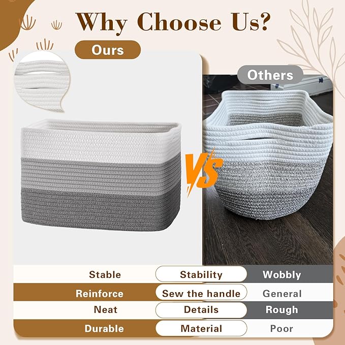 Woven Storage Baskets, Baskets for Organizing, 3 Pack Woven Basket for Storage, Storage Baskets for Shelf, Towel, Toy, Book, Closet, Baby 15"×10"×9"