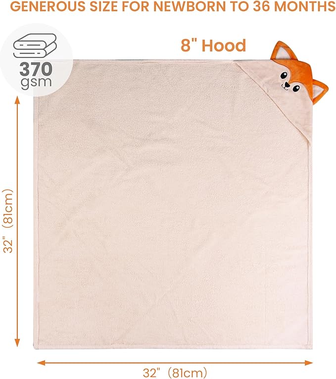 Mooreeke 2 Pack Toddler Towels - 100% Cotton Toddler Hooded Towels - Soft Baby Bath Towel with Hood for Newborn - Comfort Towel for Baby Girls and Boys - Animal Shaped (Fox & Cat)