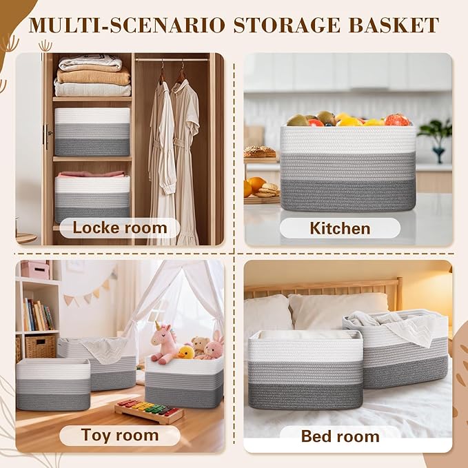 Woven Storage Baskets, Baskets for Organizing, 3 Pack Woven Basket for Storage, Storage Baskets for Shelf, Towel, Toy, Book, Closet, Baby 15"×10"×9"