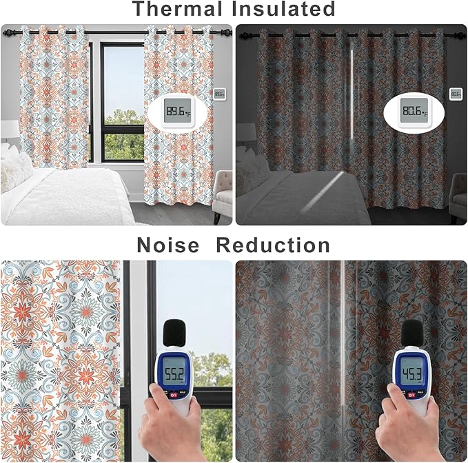 Blackout Curtains for Living Room and Bedroom, Black Out Bedroom Living Room Window Curtains 84 Inch Long 2 Panels Set, Vintage Floral Room Darkening Soundproof Thermal Curtains for Winter Insulated