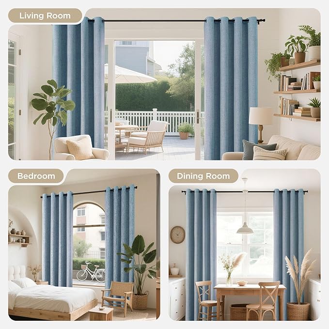 Joydeco Blackout Curtains 63 Inches Long 2 Panels Burg, Room Darkening Curtains for Bedroom, 100% Black Out Textured Thermal Drapes Privacy Protection 2 Panels Set(W52 x L63 Inch, Sky Blue)