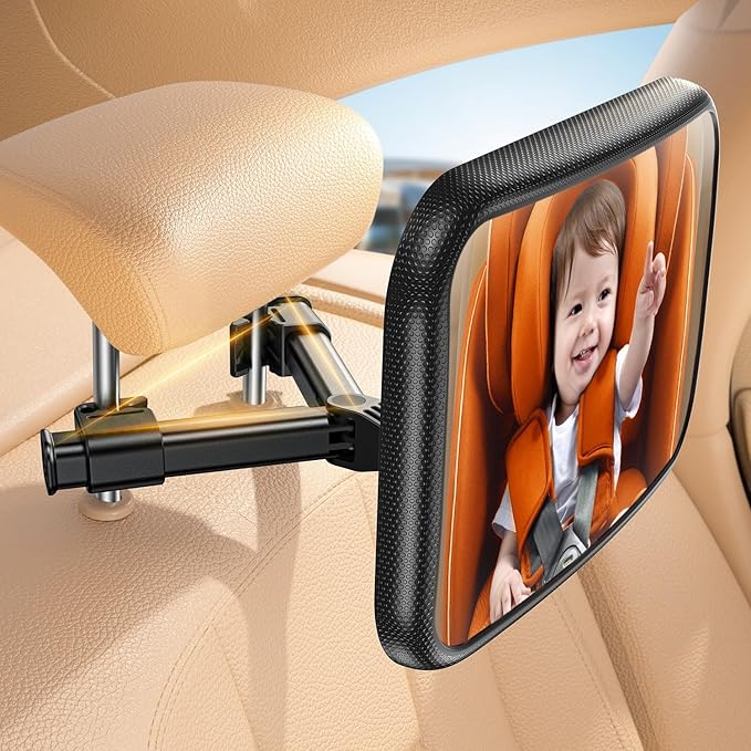 Lamicall Baby Car Mirror for Backseat - [2025 Safest Triangle Hook Clip] Acrylic Car Seat Mirror for Rear Facing, 360° Rotation & Wide Clear View, 3S Quick Install, Newborn Baby Essentials Accessories