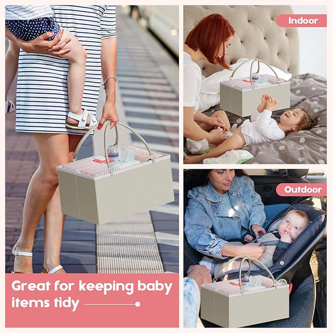 2In1 Baby Diaper Caddy Organizer and Storage, 3 Tier Rolling Cart with Drawer, Detachable Dividers, Mobile Utility Cart Baby Dresser Clothes Organizer for Crib, Bedroom, Art & Craft Storage