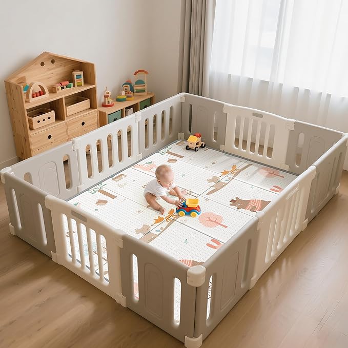 Foldable Baby Play Mat for Floor, PIGLOG 79x71 Extra Large Crawiling Play Mat for Babies, Waterproof & Portable Tummy Time and Non-Toxic Soft Foam Playmat for Infants, Toddlers