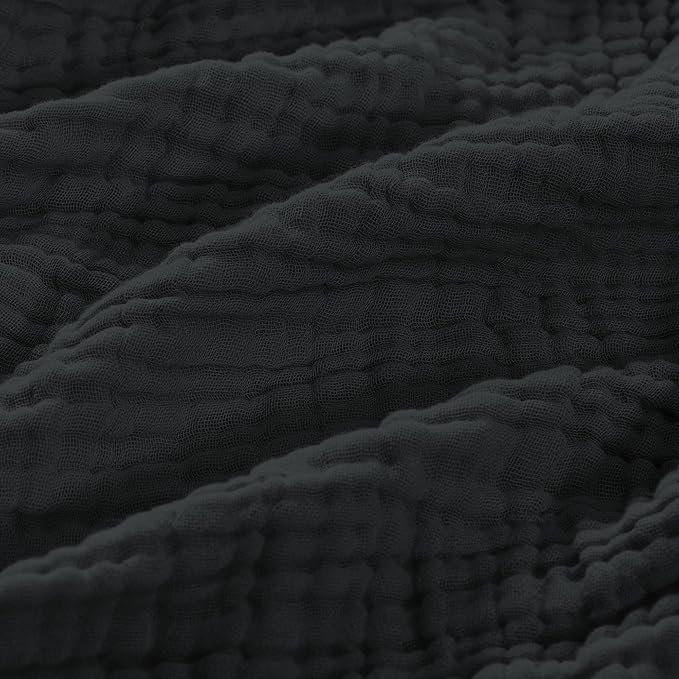 Carriediosa 100% Cotton Muslin Throw Blanket 50" X 70" Twin XL Size，4-Layers Summer Gauze Throws for Bed Couch，Soft Lightweight Breathable Linen Blankets Bedspread for Adults All Season，Black