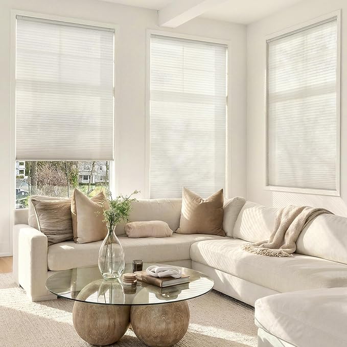 LazBlinds Cordless Cellular Shades, No Tools No Drill Light Filtering Honeycomb Shades Pleated Blinds for Windows, 31'' W x 64'' H, Dovy Grey