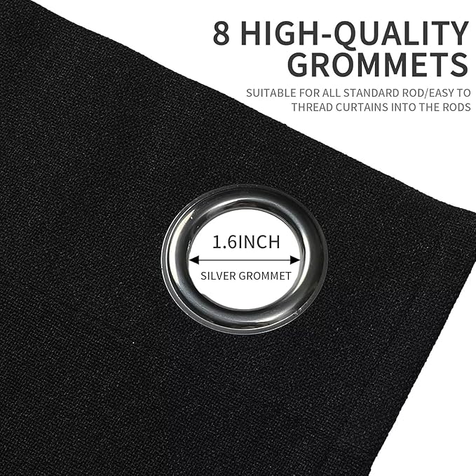 Joydeco Black Curtains for Bedroom 2 Panels Set, Faux Linen Textured 100% Blackout Curtains 2 Panels Set Thermal Insulation Drapes, Grommet Room Darkening Drapes for Living Room