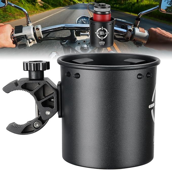 ‎KEMIMOTO Motorcycle Cup Holder, Upgraded ATV Drink Holder with 0.6"-1.5" Metal Clamp, 32OZ Bike Water Bottle Holder for UTV, Scooter, Boat, Stroller, Wheelchair, Golf, Tractor