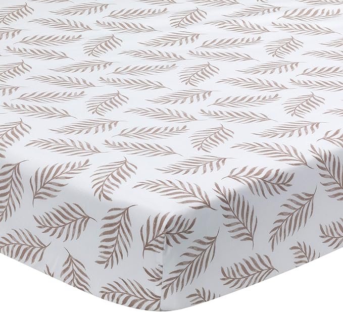 Lambs & Ivy Signature Taupe Leaves Print Organic Cotton Fitted Crib Sheet